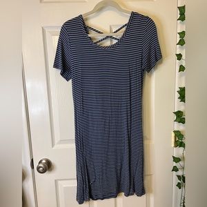 Olivia Rae White and Blue Striped T-Shirt Dress